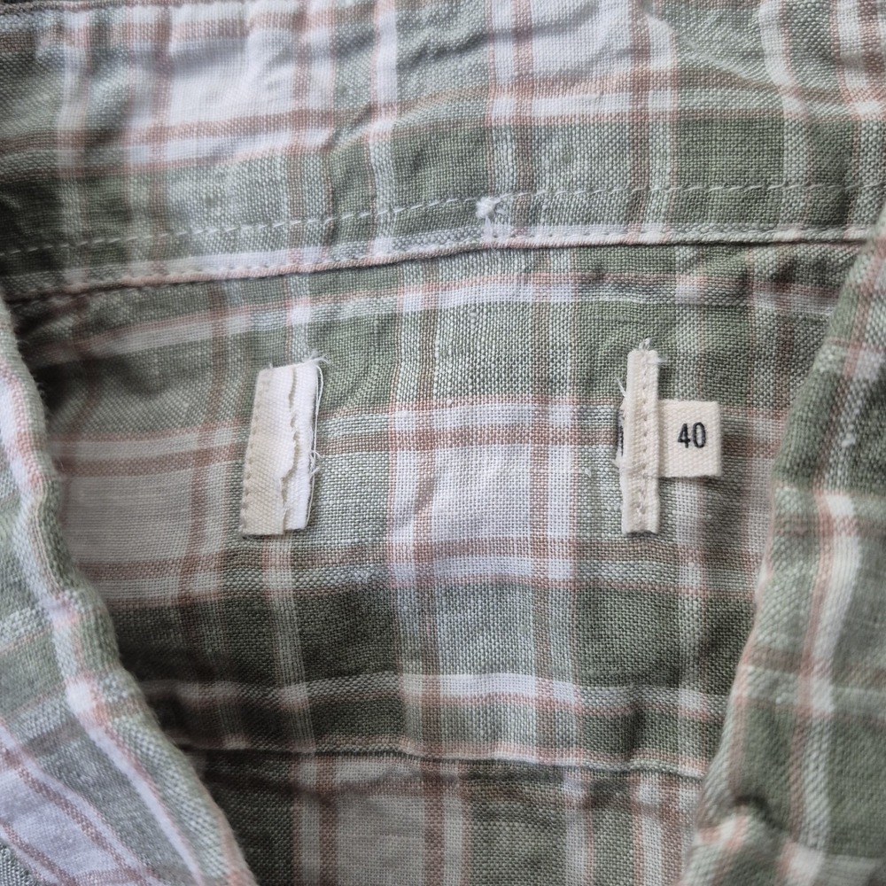 Taylor Stitch Linen Shirt Mens 40 Medium Green Plaid Button Down Coastal Beach - Picture 5 of 12
